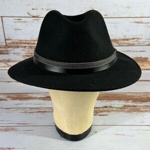 Stefeno Unisex Fedora Hat Black Wool 7 3/8